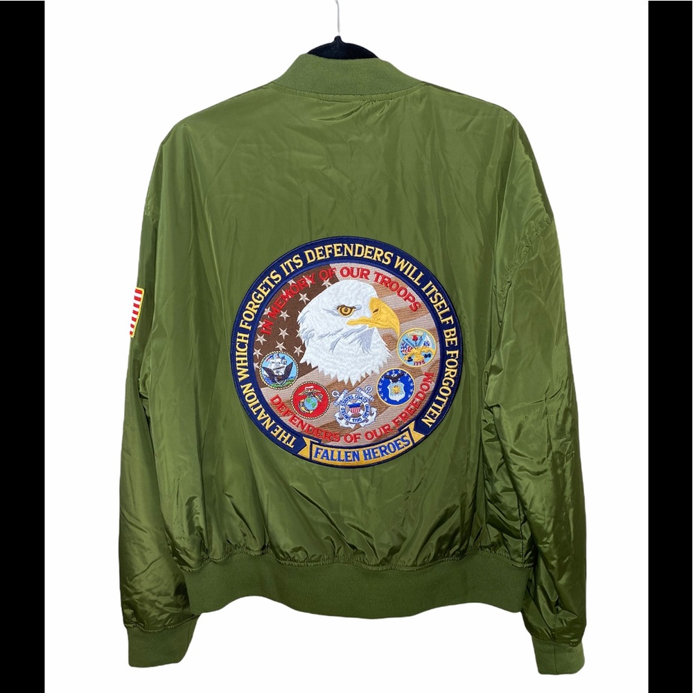 US Army Men’s Satin M-1 Flight Zip Front Olive Green Bomer Jacket